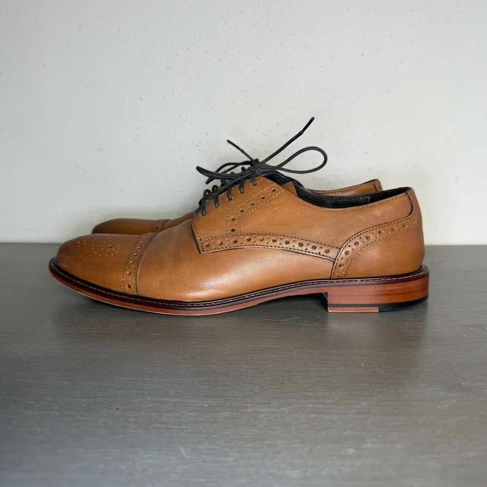 Joseph Abboud Mens Brown Italian Leather Brogue Oxford Dress Shoes Size 9.5 4HFU